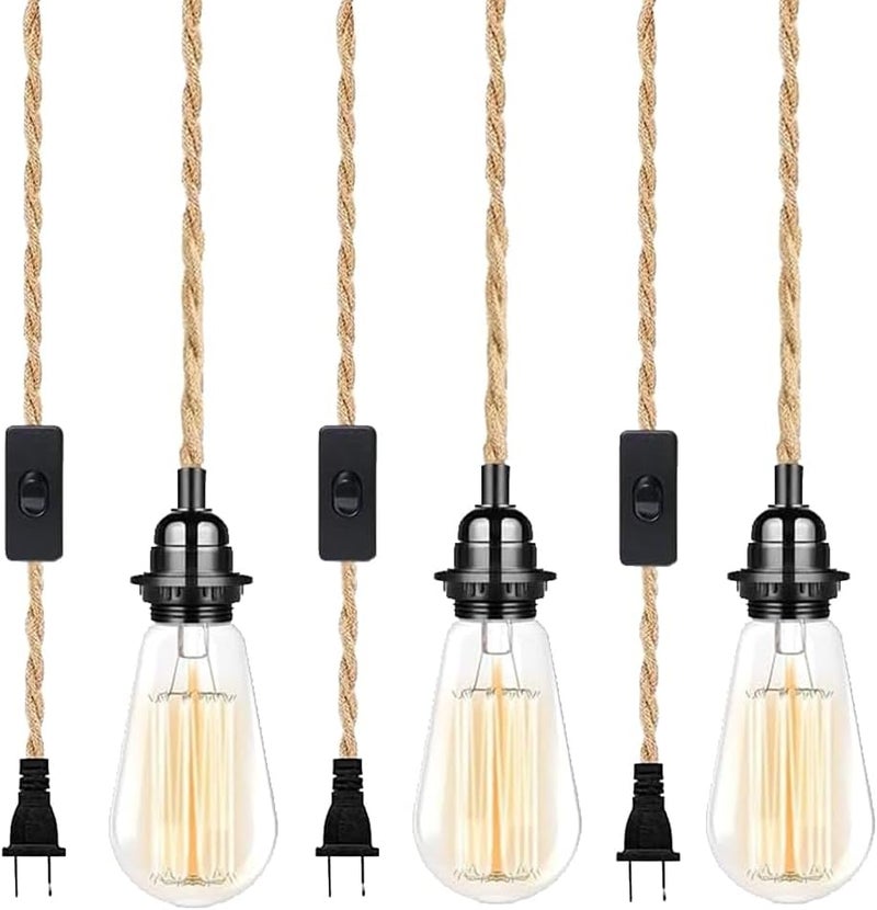 SHIWEIDA Industrial 15ft Pendant Light Cord -Plug in Hanging Light Fixture, 15FT Farmhouse Pendant Lamp Lights Cord with Switch Cord for Kitchen Island Bedroom Living Room - Image 1